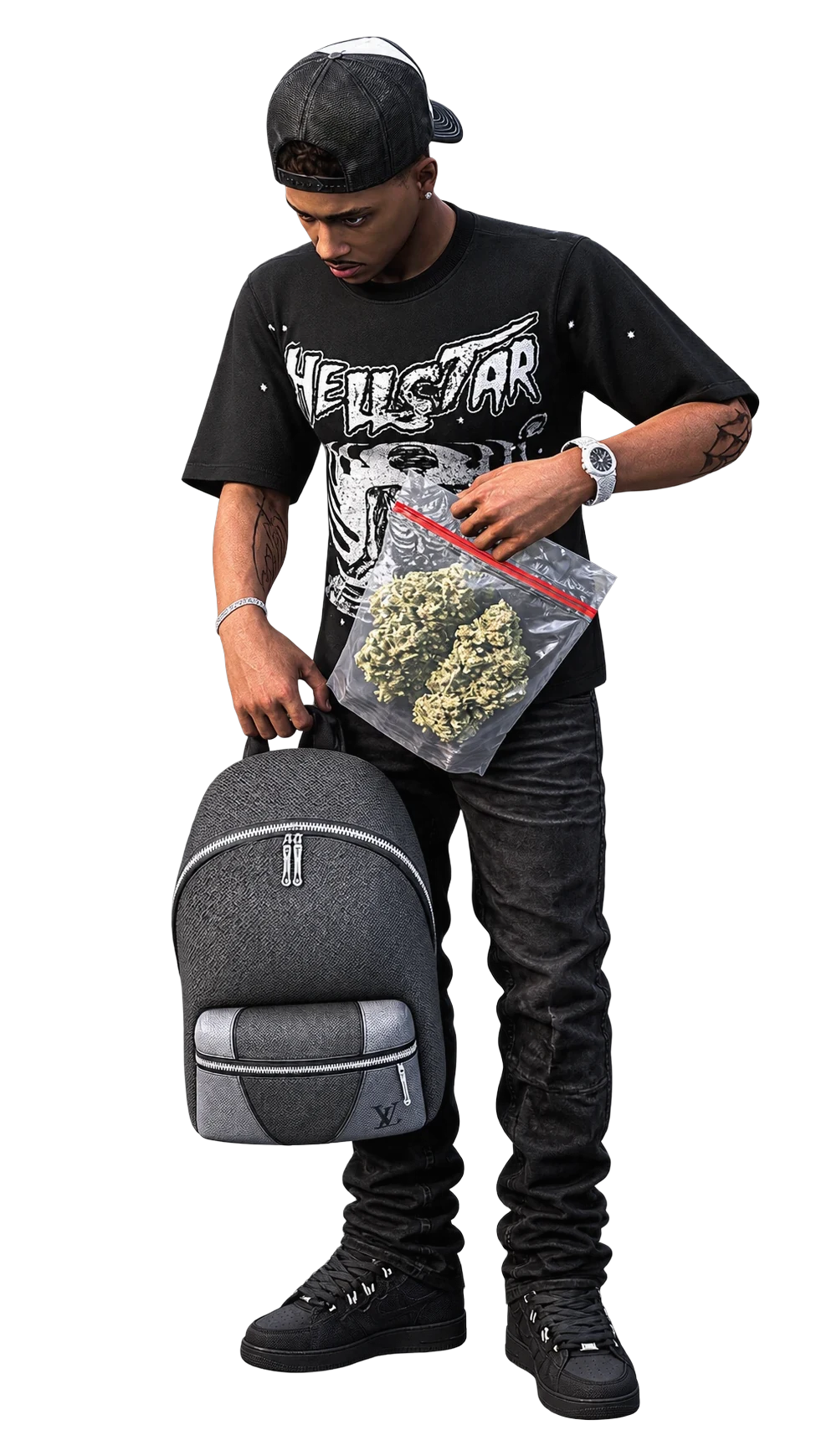 Personaje de Studio RP con mochila y gorra